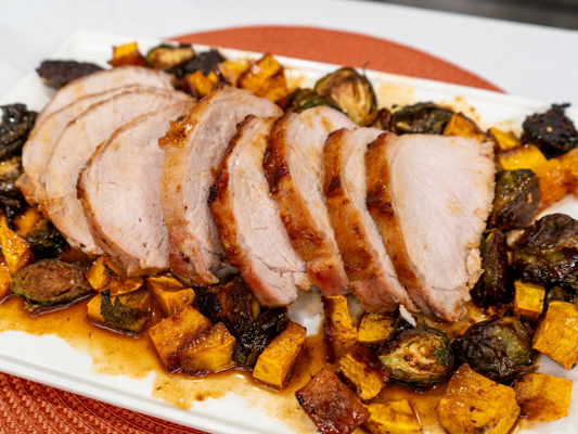 Pork Tenderloin with Brussels Sprouts and Butternut Squash