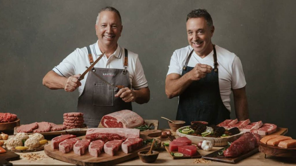 The Rastelli Brothers standing behind an assortment of their offerings