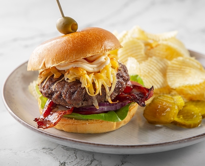 Burger and Chips served on a plate