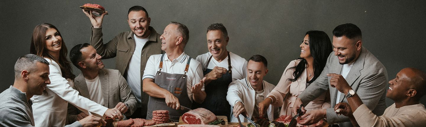 The Rastelli Family surrounded by meat